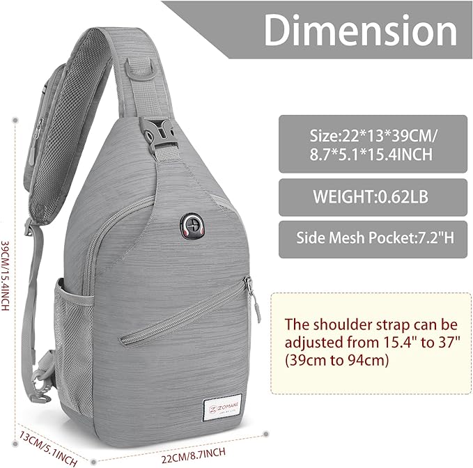 ZOMAKE Sling Bag for Women Men, Small Crossbody Sling Backpack, Mini Water Resistant Shoulder Daypack for Travel, Anti Thief Chest Bag for Hiking, Sports(Stripe)