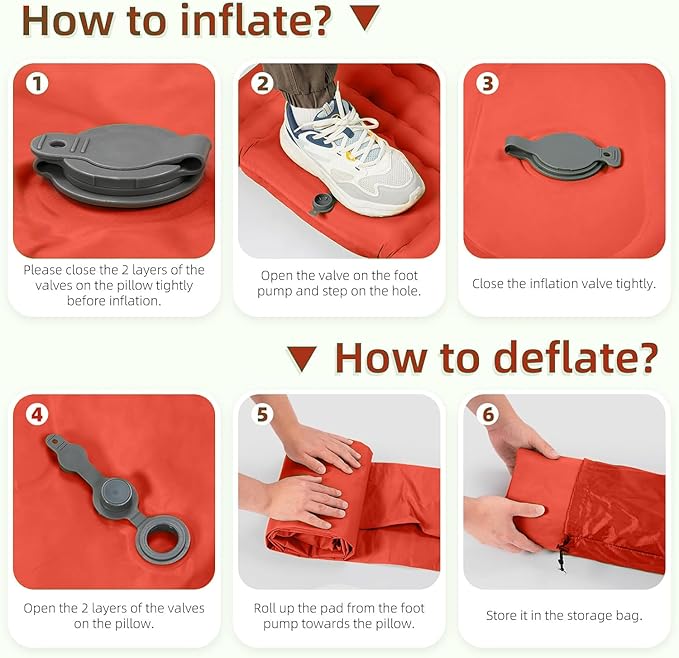 Camping Sleeping Pad, Extra Thick 5 Inch Camping Mat with Pillow Built-in Foot Pump Inflatable Sleeping Pads Compact for Camping Backpacking Hiking Traveling Tent