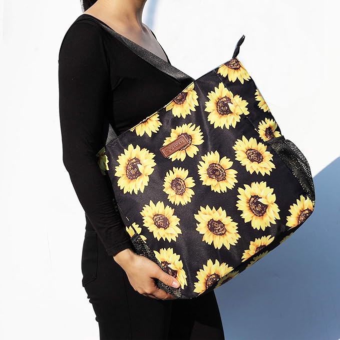 ESVAN Original Floral Water Resistant Large Tote Bag Shoulder Bag for Gym Beach Travel Daily Bags Upgraded