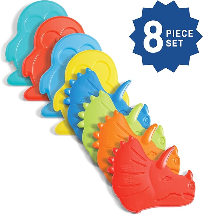 Fit & Fresh Cool Coolers Kids Lunch Box Ice Packs, Slim Ice Packs for Lunch Bags, Multicolored Penguin and Dinosaur Set, 8PK