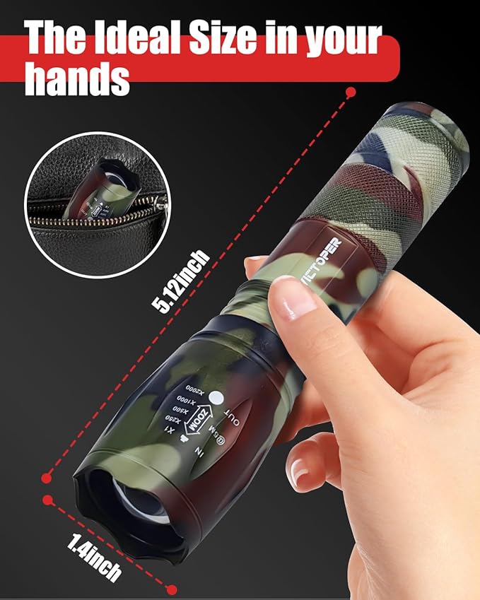 Victoper LED Flashlight 2 Pack Camo, Bright High Lumens Tactical Flashlights High Lumens with 5 Modes, Waterproof Zoomable Flash Light for Outdoor, Gifts for New Year 2025 Camping Essentials Gear