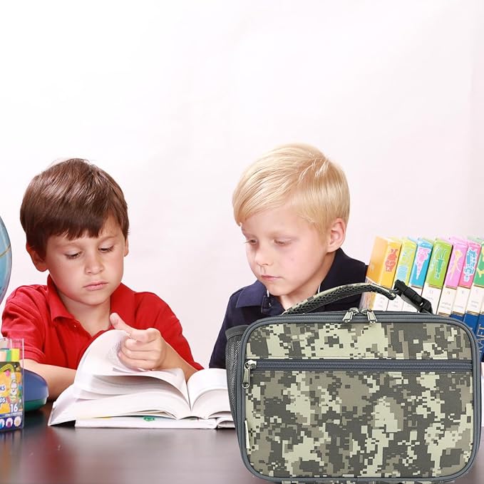 Insulated Lunch Box for School, Thermal Reusable Durable Freezable Lunch Bags for Kids Boys Girls Men Women - Small Soft Cooler Portable Lunch Tote Kit for Work Picnic Travel,Grey Camo