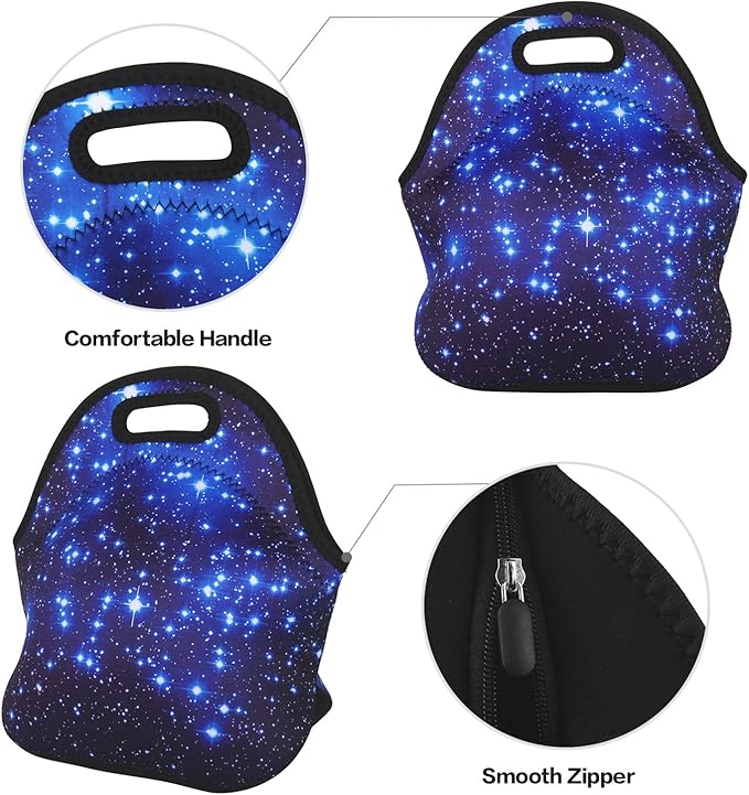 Violet Mist Galaxy Neoprene Lunch Bag for Women Men Insulated Lunch bag Tote Reusable Thermal Lunch Lunchbags Zipper for Adult Work Travel Picnic Thanksgiving Christmas Gift