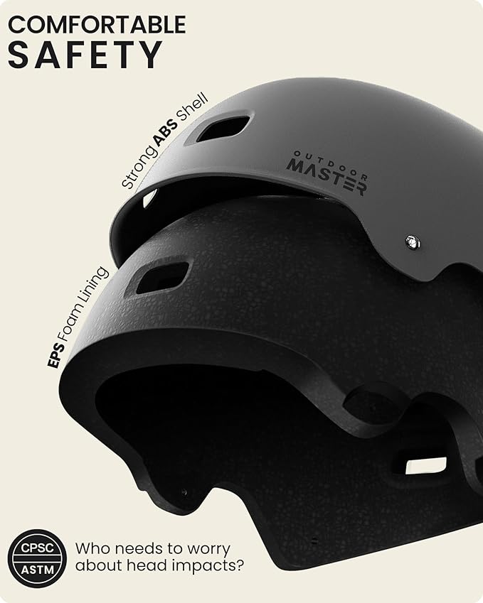 OutdoorMaster Skateboard Cycling Helmet - Two Removable Liners Ventilation Multi-Sport Scooter Roller Skate Inline Skating Rollerblading for Kids, Youth & Adults
