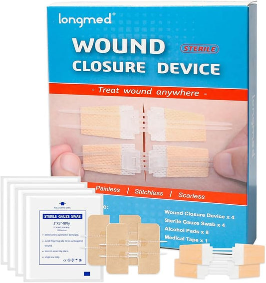 Emergency Laceration Closures Kits - 4 Pcs Repair Wounds Without Stitches Skin Wound Closure Device for First Aid Kit Supplies Zip Sutures for Quick Wound Closures Adhesive Bandages Kit