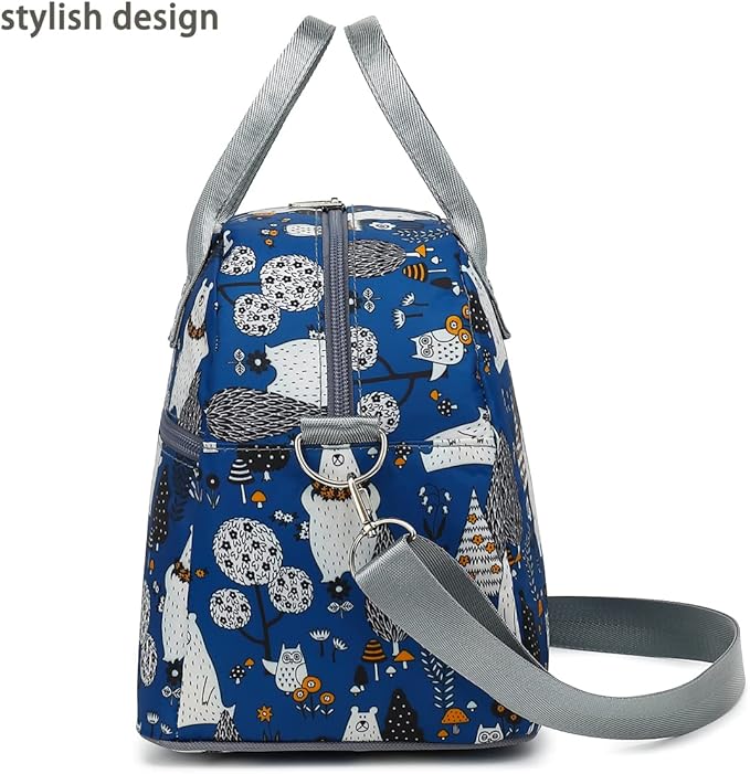 FlowFly Insulated Lunch Bag With Shoulder Strap for Women, Men, and Kids, Large and Reusable, Handle, Freezable Work and School Travel Tote and Meal Prep Organizer,Owl