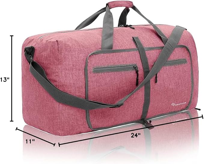 Dimayar 65L Travel Duffle Bag for Men Women - Foldable Duffel Bag with Shoes Compartment - Overnight Bags Waterproof & Tear Resistant(Pink)