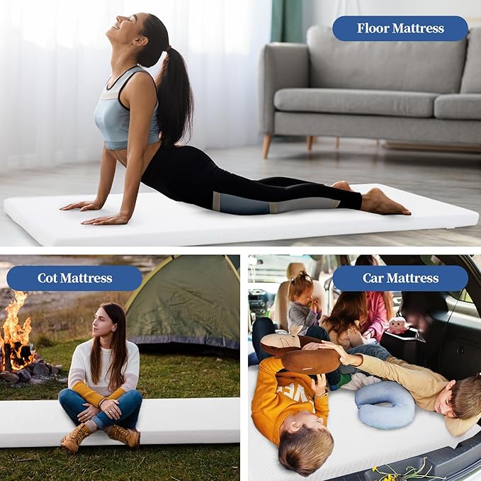 HOMBYS Memory Foam Camping Mattress Pad,Portable Sleeping Pad for Adult,Waterproof Cot Mattress,Roll Up Floor Mattress,Foldable Backpacking Travel Bed for Hiking,Guest Bed