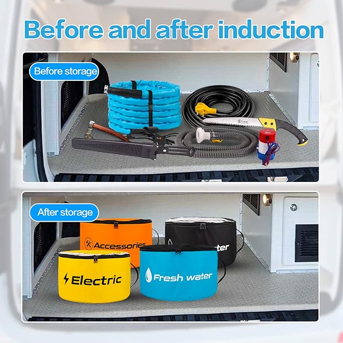 RV Sewer Hose Storage 4 Packs, Two-Way Zipper Closures and Visible Cover for RV Storage And Organization, Waterproof Accessories Bag for Garden Fresh Water Hoses Electrical Cords Camper Tools