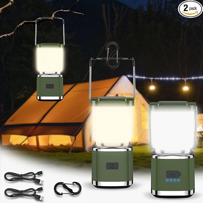 LED Camping Lantern, 1000 Lumens Camping Lantern Rechargeable with 4 Light Modes, Waterproof, Camping Essentials, Mini Lantern Flashlight for Camping, Hurricane, Emergency, Hiking, Power Outages, 2pc