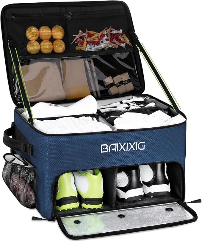 Golf Trunk Organizer, 2 Layer Waterproof Car Golf Locker with Separate Ventilated Compartment for 2 Pair Shoes, Golf Trunk Storage for Golf Accessories, Golf Gifts for Men