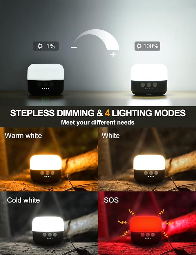 LED Camping Lantern Rechargeable 1000LM, Up to 300H Running Time Camping Tent Light, 6700mAh Emergency Hanging Light for Hurricane, Power Outages, Home, Hiking, Water-Resistant, Black
