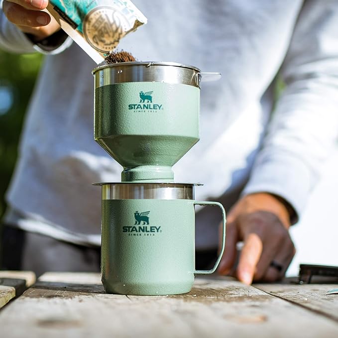 Stanley Perfect Brew Pour Over Set | 12 oz Camp Mug with Lid Included | Drip Coffee Maker with Reusable Filter | Insulated Stainless Steel | BPA-Free | Hammertone Green