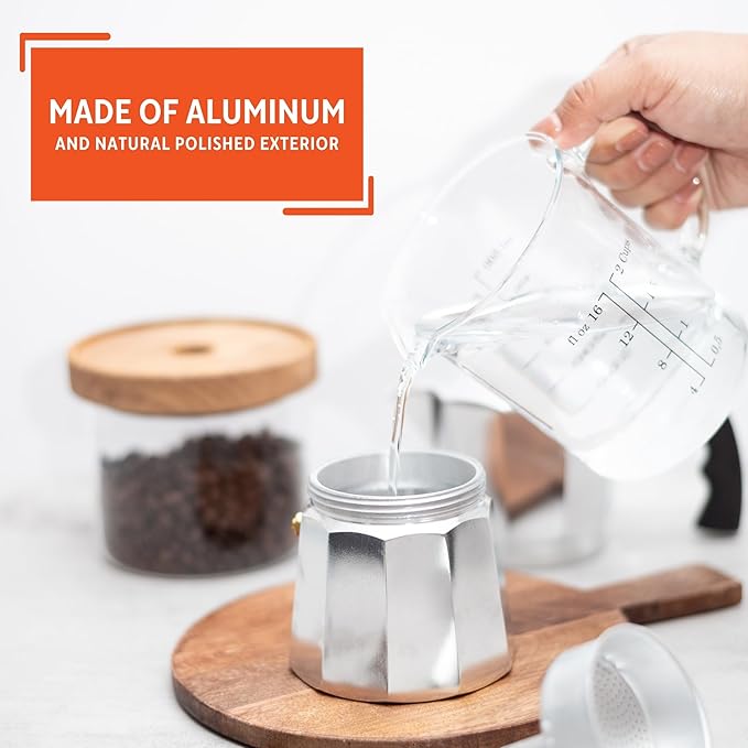 IMUSA USA B120-42V Aluminum Espresso Stovetop Coffeemaker 3-Cup, Silver (Pack of 1)