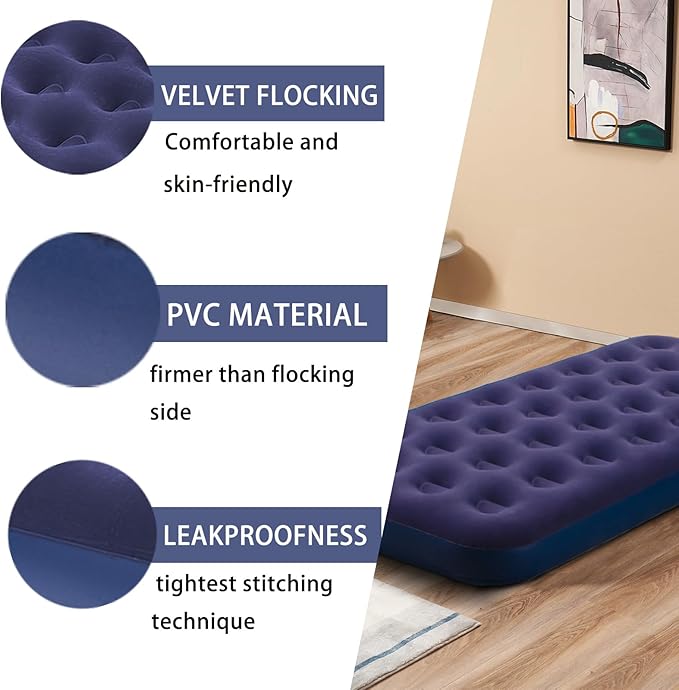 RAPTAVIS Twin Size Air Mattress Inflatable Bed, Blow Up Mattress Camping Sleeping Pad