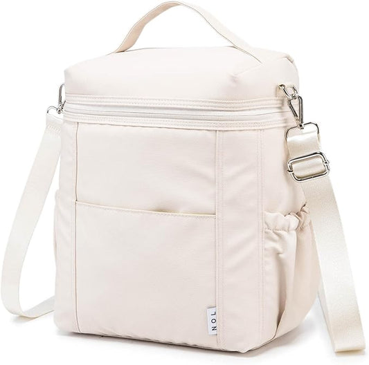 NOL Natural Organic Lifestyle Insulated Lunch Bags for Women Cooler Bag Lightweight Nylon Waterproof Lunch Box For Work (Cream, Large)
