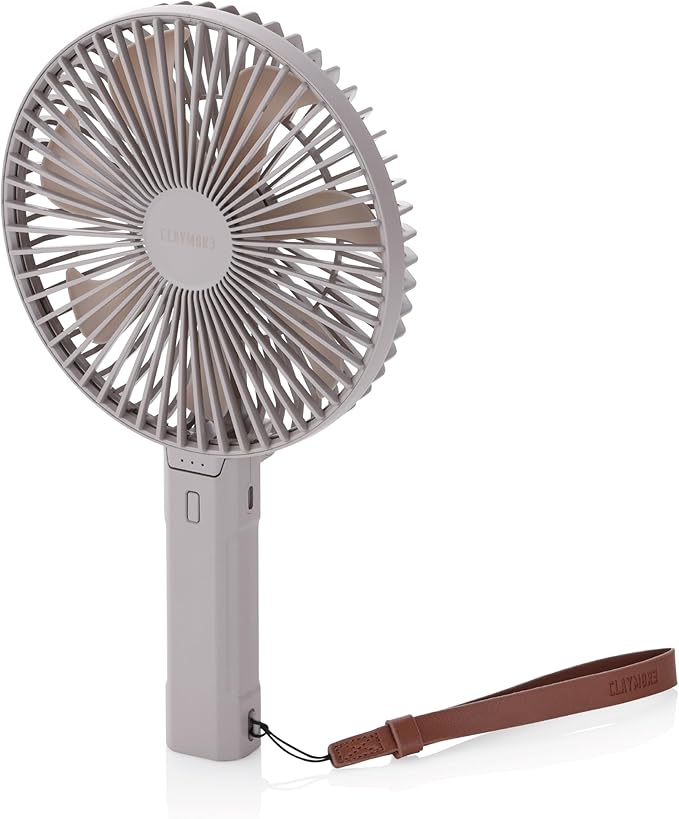 Claymore Handy A (Gray) Portable Handheld Fan - Rechargeable Foldable with Quiet BLDC Motor, USB-C Charging, 180° Adjustable Design, 6 Speed Settings, Personal Fan for Travel, Outdoor & Indoor Use