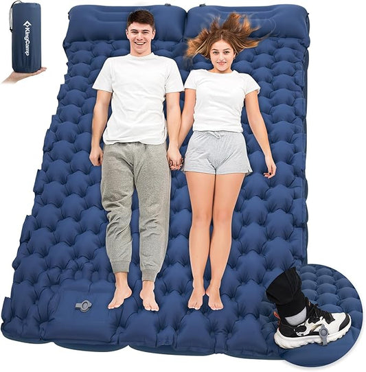 KingCamp Self Inflating Camping Mattress with Built-in Foot Pump, Connectable Durable Inflatable Sleeping Mat with Pillow, Compact Camping Air Mattress for Hiking