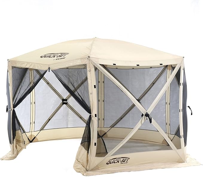 CLAM Pop Up Screen Tent, Outdoor Camping Gazebo Canopy, Escape, 11.5', Tan