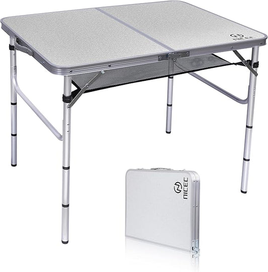 Nice C Card Table, Folding Picnic Table, Small Table, Adjustable Height Folding Table, Camping, Outdoor, Portable Lightweight Aluminum, with Carry Handle for Beach, Indoor, Office (Medium)