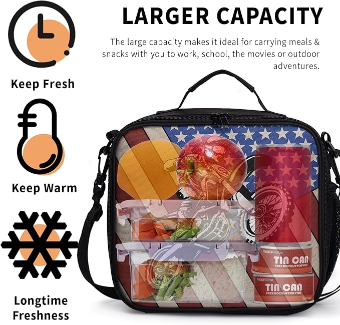 Fire Ice Baseball Pattern Lunch Bag Fire Sport Baseball Lunch Boxes for Women/Man Office Work Travel School Work Picnic Durable Reusable Insulated Large Lunch Tote Bag with Adjustable Shoulder Strap