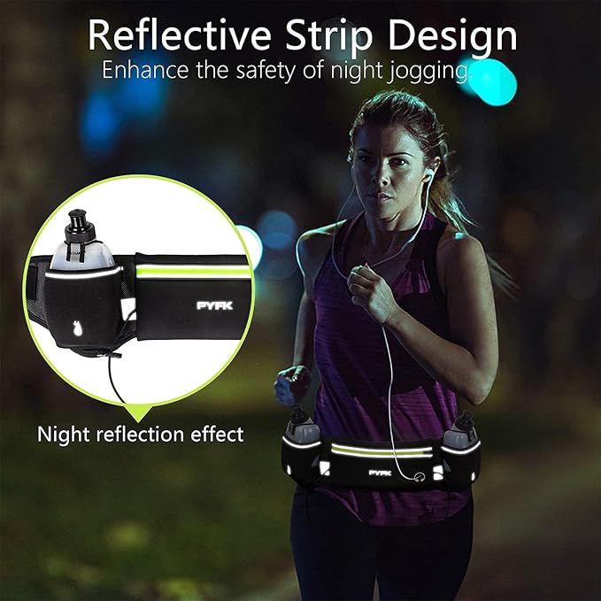 PYFK Upgraded Running Belt with Water Bottles, Hydration Belt for Men and Women, Water Bottle Holder Running Pouch Belt, Fanny Pack Fits 7 inches Phones, Waist pack for Running Hiking Climbing