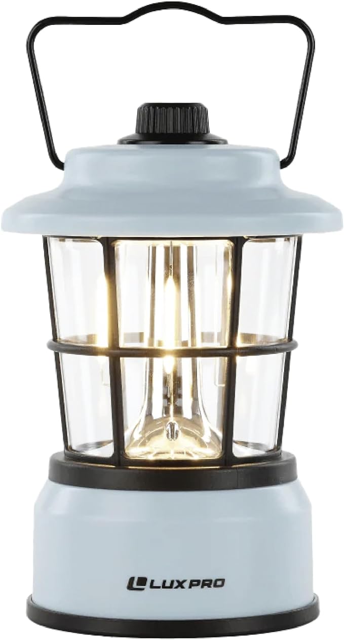 LUXPRO Retro LED Lantern - Battery-Powered Emergency Lantern - Water Resistant - Bright LED Lamp for Indoor & Outdoor Use - Use for Tents, Hiking or Hurricane Prep - Blue
