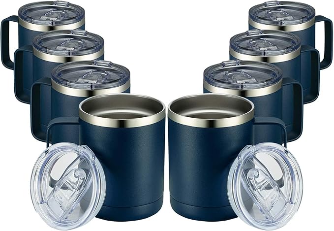 MEWAY 12oz Coffee Mug With Handle 8 Pack Bulk,Stainless Steel Insulated Travel Tumblers With Sliding Lid,Double Wall Vacuum Camping Cup for Hot & Cold Drinks Tea (Navy, 8)