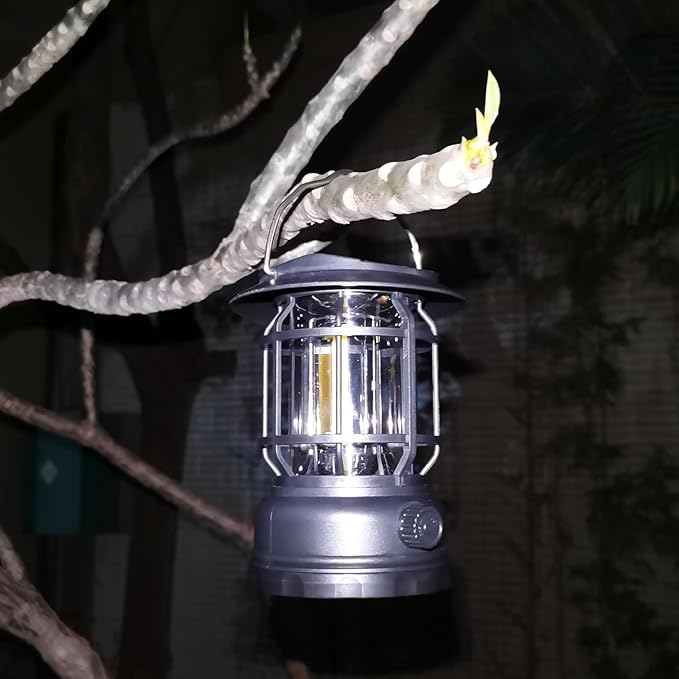 Solar Camping Lantern, USB Rechargeable Retro Dimmable Horse Camp Lamp Outdoor IPX4 Waterproof Vintage Portable Tent Light for Indoor Outages Hiking Emergency, Black