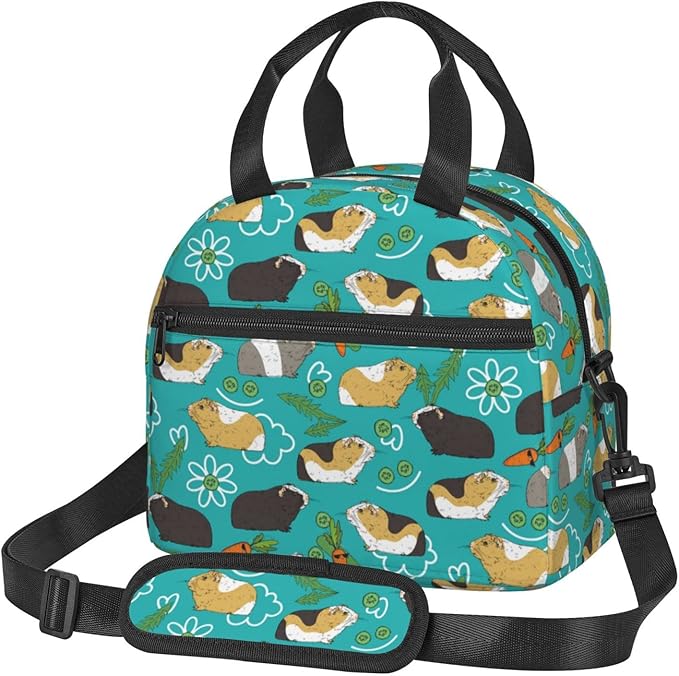 bassyil Guinea Pig Lunch Box Reusable Insulated Totes Lunch Bag Thermal Cooler Adjustable Shoulder Strap Bag For Men Women