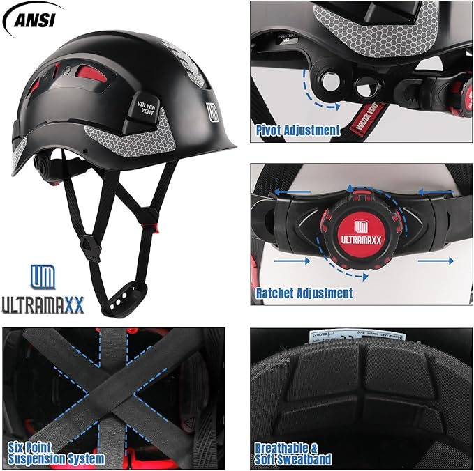 Safety Helmet Hard Hat, ANSI Z89.1 Approved Lightweight Vented Work Helmet, 6-Point Adjustable Ratchet Suspension Hardhat Ideal for Industrial and Construction