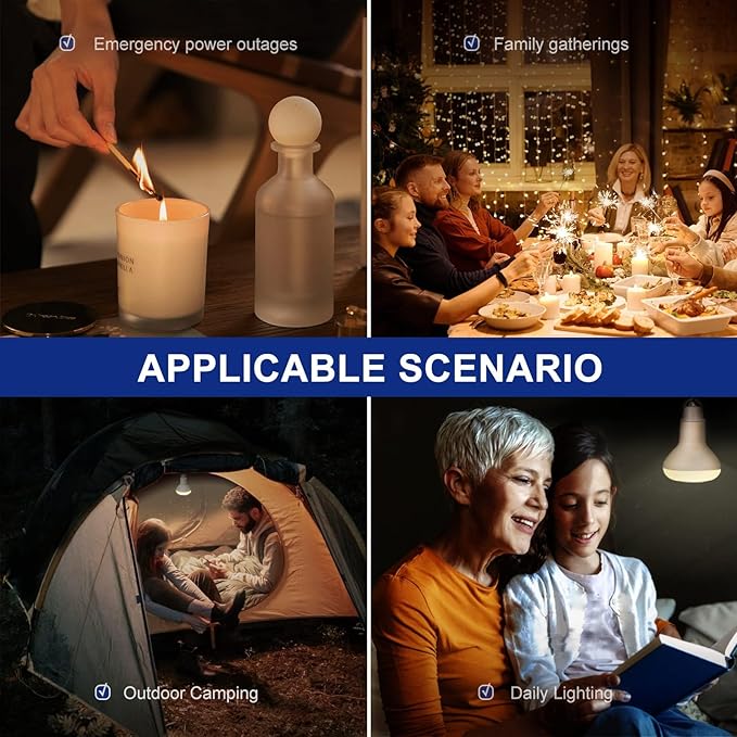 Onite USB LED Light Bulb for Portable Power Station/Solar Panels, Yellow/Amber/Warm/White Dimmable Emergency Lights for Power Outages/Camping/BBQ/Backyard