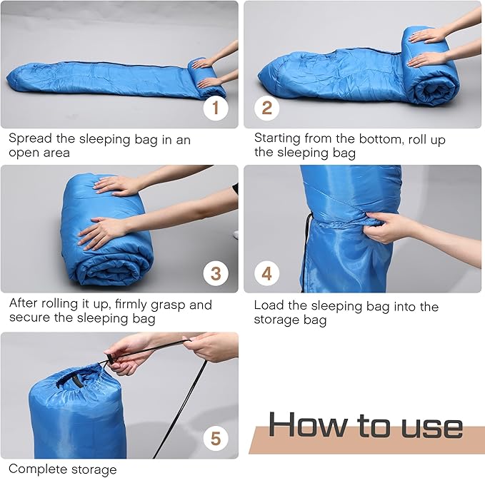 Tranqun 10 Pcs Sleeping Bags for Adults Cotton Liner Cold Warm Weather 4 Seasons Camping Gear Equipment Lightweight Waterproof Backpacking Sleeping Bag for Hiking Outdoor Travel, 5 Color