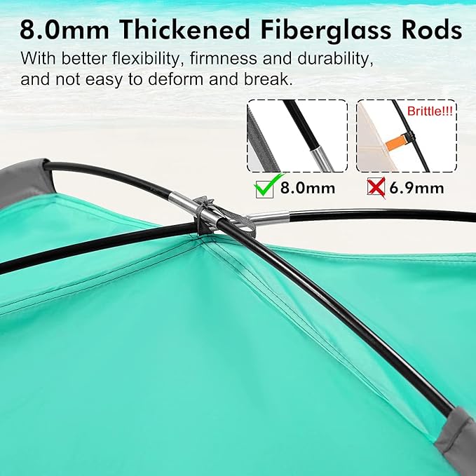 WhiteFang Beach Tent Anti-UV Portable Sun Shade Shelter for 3/4/6/8 Person, Extendable Floor with 3 Ventilating Mesh Windows Plus Carrying Bag, Stakes and Guy Lines