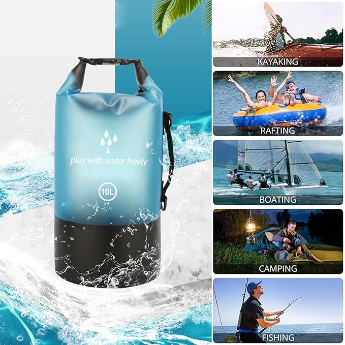 Waterproof Dry Bag,5L/10L/20L Roll Top Lightweight Dry Storage Bag Backpack with Waterproof Phone Case for Travel,Swimming,Boating,Kayaking,Fishing,Camping and Beach (Blue 1pcs, 10L)