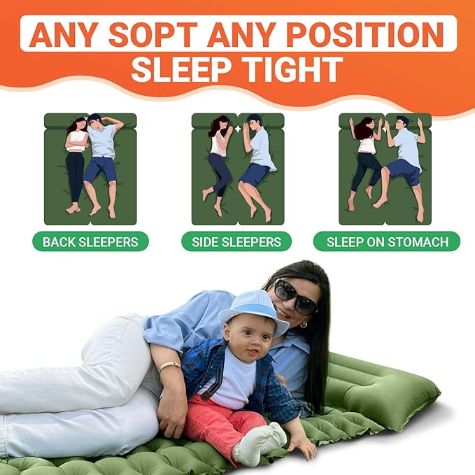 KingCamp Self Inflating Camping Mattress with Built-in Foot Pump, Connectable Durable Inflatable Sleeping Mat with Pillow, Compact Camping Air Mattress for Hiking