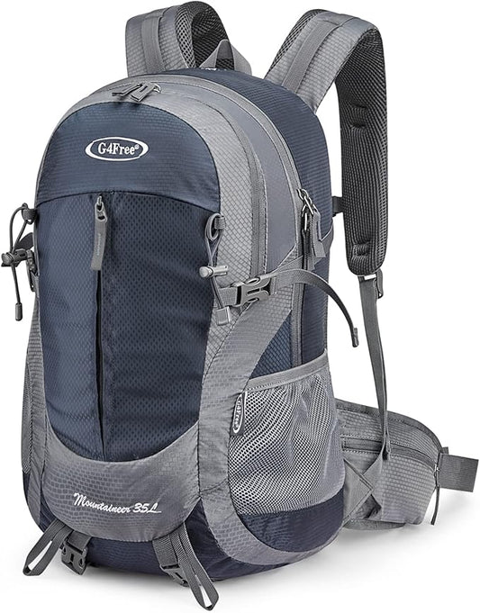 G4Free 35L Hiking Backpack Water Resistant Outdoor Sports Travel Daypack Lightweight with Rain Cover for Women Men (Navy Blue)