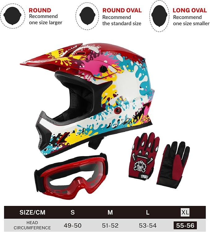 TCT-MOTORPARTS DOT Youth Kids Motocross ATV Full Face Helmets for Offroad Street Dirt Bike Go-Kart BMX MX Colorful Graffiti X-Large