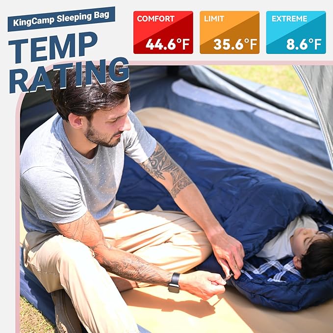 KingCamp 45°F Kids Sleeping Bag, Lightweight Waterproof & Compact Flannel Sleeping Bags Cold Weather & Warm Youth Essentials Gear Accessories for Camping, Fits 10-12 Children up to 5'5" Tall