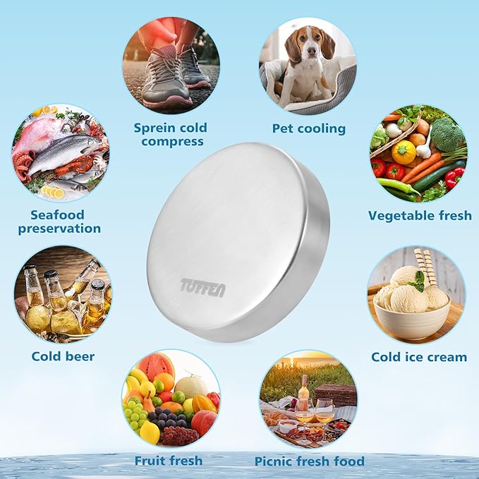 Small Ice Packs for Lunch Boxes, Stainless Steel Round Cold Packs for Cooler, Reusable Long Lasting Freezer Packs, Multi Use Cooler Accessories for Camping and Pain Relief (1 Pack)