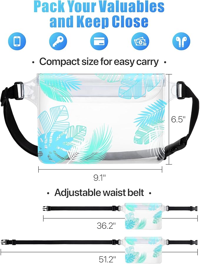 F-color Waterproof Fanny Pack - Waterproof Phone Pouch with Waist Strap - Cruise Essentials 2025 Must Haves Waterproof Pouch Dry Bag Keep Phone Valuables Safe for Beach Kayaking Boating Fishing