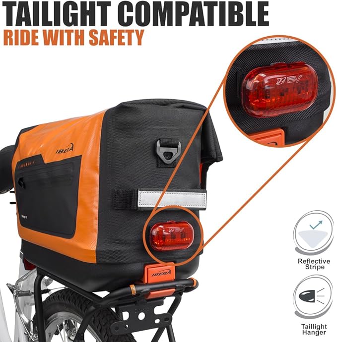 Ibera Bike Trunk Bag - PakRak Clip-On Quick-Release Waterproof Bicycle Commuter Bag