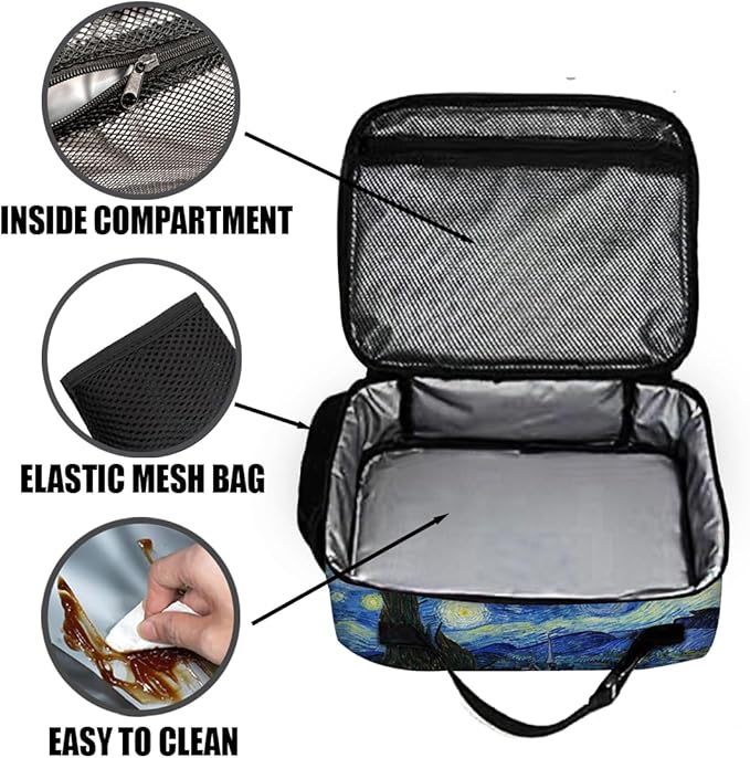 Van Gogh Lunch Bag Reusable Insulated Starry Night Lunch Box Keep Food Cooler Thermal Lunch Tote for Women Men