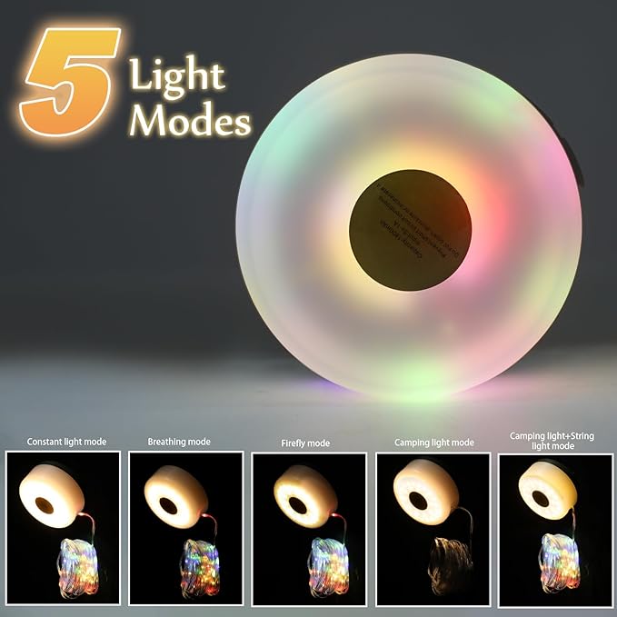Camping String Lights, 2 in 1 Outdoor Rechargeable LED Fairy Lights With 5 Lighting Modes(26.3ft), Portable IPX4 Waterproof Tent Light for Outdoor Indoor Camping Party RV Decor (Multicolor Light)