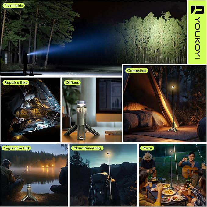 YOUKOYI Camping Light with Telescopic and Collapsible Portable Night Light 10500mAh Battery Magnetic Base Flash Light, IP67 Waterproof Lantern for Hiking Camping Adventure Emergency Lighting