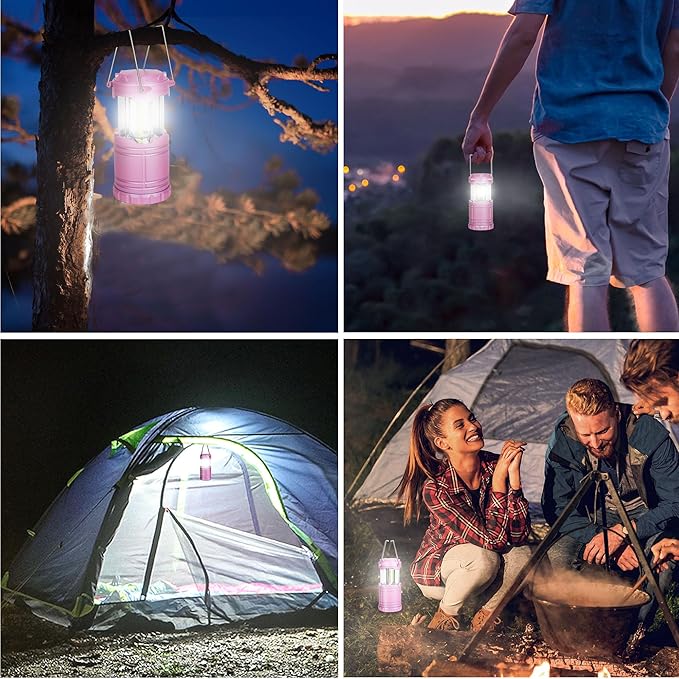 LED Pink Camping Lanterns, Portable Camping Lights, Outdoor Handled Lamps, Essential Emergency Lights for Power Outages, Hiking, Hurricane