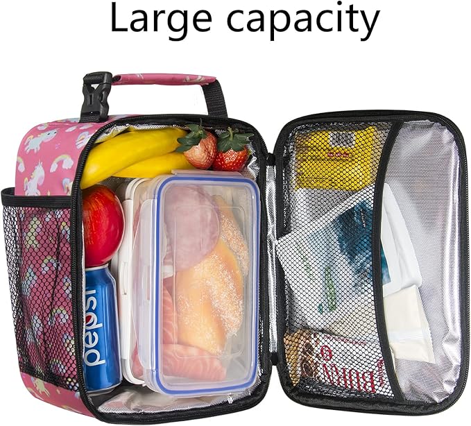 Hap Tim Lunch Box, Insulated Lunch Bags, Soft Mini Cooler Bag for Thermal Meal Tote Kit, Pink Unicorn Rainbow (18654-PKU)