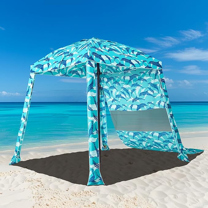 HOMEDEMO Beach Cabana UPF 50+, 6'×6' Beach Canopy, Easy Set up and Take Down, Cool Cabana Beach Tent with Sand Pockets, Side Wall Beach Shade Canopy Wind Waterproof for Kids, Family & Friends