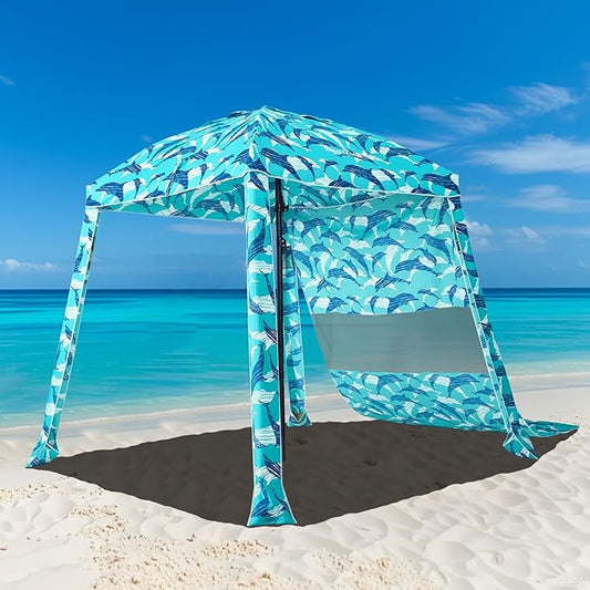 HOMEDEMO Beach Cabana UPF 50+, 6'×6' Beach Canopy, Easy Set up and Take Down, Cool Cabana Beach Tent with Sand Pockets, Side Wall Beach Shade Canopy Wind Waterproof for Kids, Family & Friends