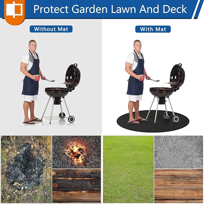 Round Under Grill Mat for Outdoor Grill, 48 Inch Anti-Slip BBQ Floor Mats, Easy to Clean Reusable Fireproof Grill Pad, Oil-Proof Waterproof Protector for Deck Fireplace Pit Mat Black